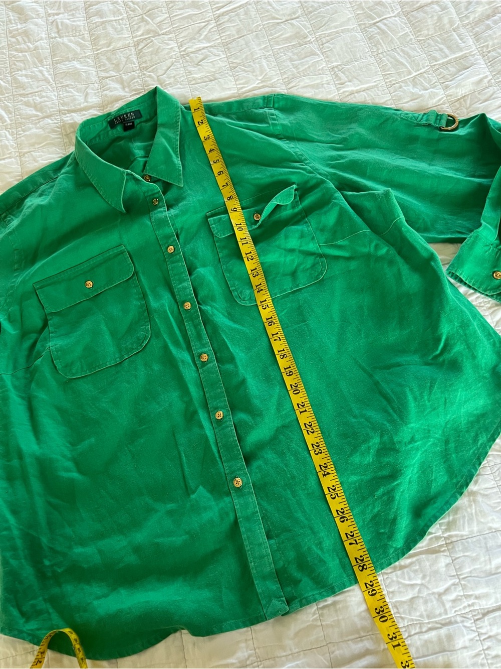 Ralph Lauren 💯 Linen green women’s button up shirt size 3X - Picture 10 of 11